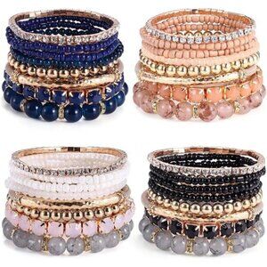 4 Sets Boho Bracelets for Women Multi-Color Layered Stackable Natural Beaded
